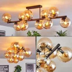 hofstein Gastor Plafonnier, Boule lumineuse Ambre, 10 lumières