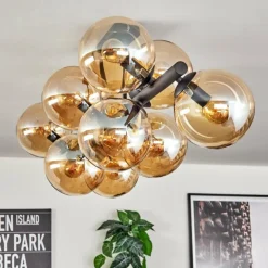hofstein Gastor Plafonnier, Boule lumineuse Ambre, 10 lumières