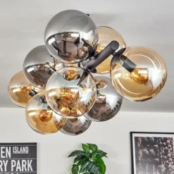 hofstein Gastor Plafonnier, Boule lumineuse Ambre, Fumé, 10 lumières