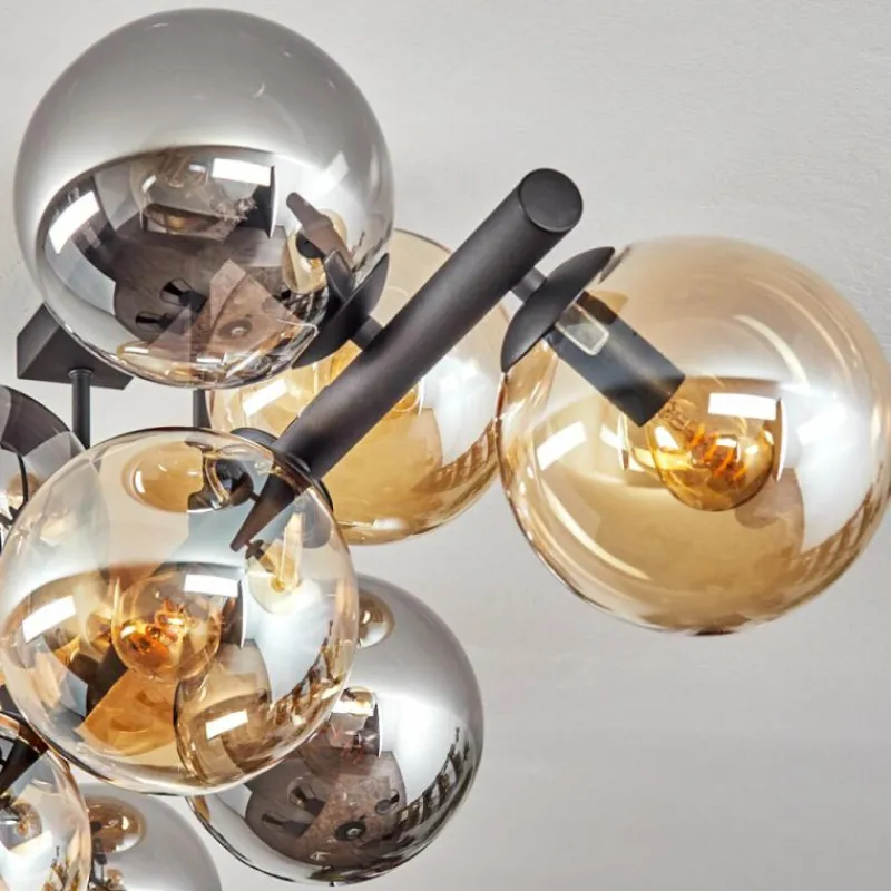 hofstein Gastor Plafonnier, Boule lumineuse Ambre, Fumé, 10 lumières