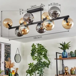 hofstein Gastor Plafonnier, Boule lumineuse Ambre, Fumé, 10 lumières