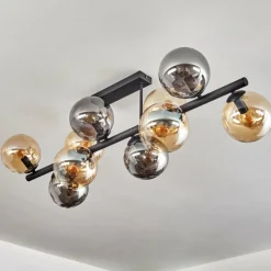 hofstein Gastor Plafonnier, Boule lumineuse Ambre, Fumé, 10 lumières