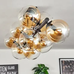 hofstein Gastor Plafonnier, Boule lumineuse Ambre, Clair, 10 lumières