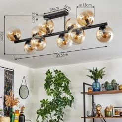 hofstein Gastor Plafonnier, Boule lumineuse Ambre, Clair, 10 lumières