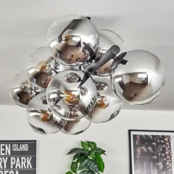 hofstein Gastor Plafonnier, Boule lumineuse Chrome, Clair, Fumé, 10 lumières