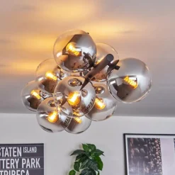 hofstein Gastor Plafonnier, Boule lumineuse Chrome, Clair, Fumé, 10 lumières