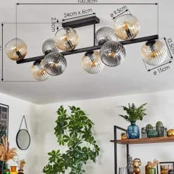 hofstein Gastor Plafonnier, Boule lumineuse Ambre, Clair, Fumé, 10 lumières