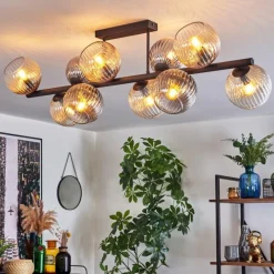 hofstein Gastor Plafonnier, Boule lumineuse Ambre, Clair, Fumé, 10 lumières