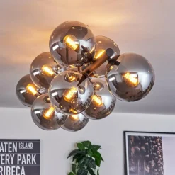 hofstein Gastor Plafonnier, Boule lumineuse Fumé, 10 lumières
