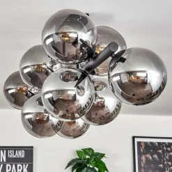 hofstein Gastor Plafonnier, Boule lumineuse Fumé, 10 lumières