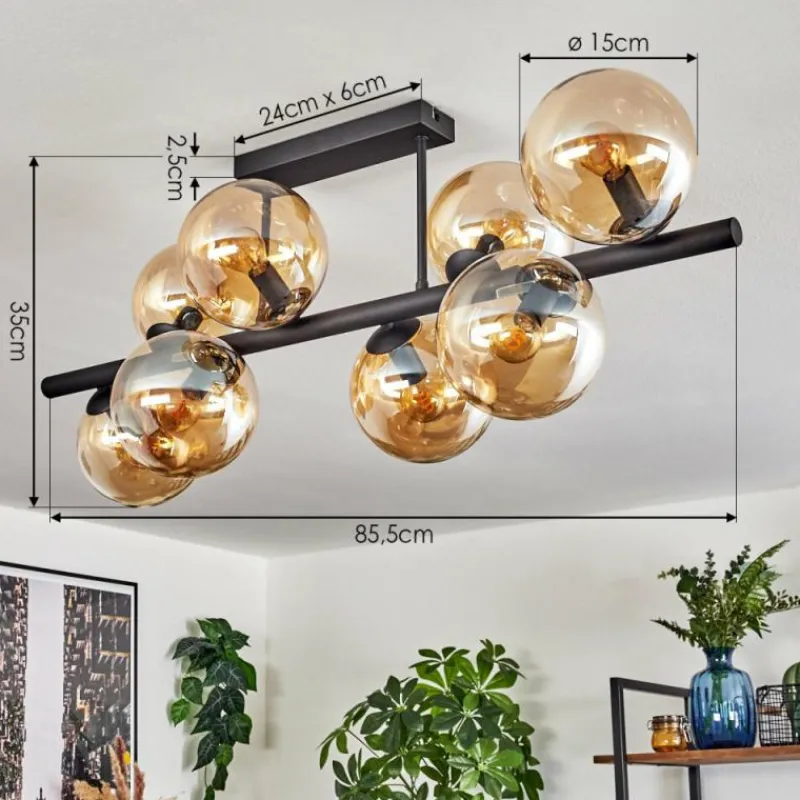 hofstein Gastor Plafonnier, Boule lumineuse Ambre, 8 lumières