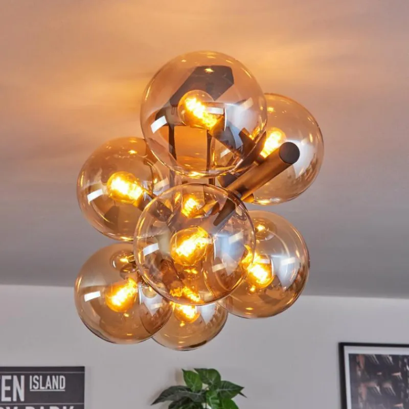 hofstein Gastor Plafonnier, Boule lumineuse Ambre, 8 lumières