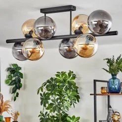 hofstein Gastor Plafonnier, Boule lumineuse Ambre, Fumé, 8 lumières