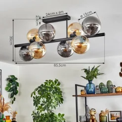 hofstein Gastor Plafonnier, Boule lumineuse Ambre, Fumé, 8 lumières