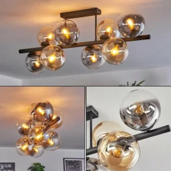 hofstein Gastor Plafonnier, Boule lumineuse Ambre, Clair, Fumé, 8 lumières