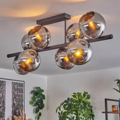 hofstein Gastor Plafonnier, Boule lumineuse Chrome, Fumé, 8 lumières