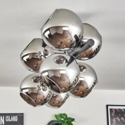 hofstein Gastor Plafonnier, Boule lumineuse Chrome, Fumé, 8 lumières
