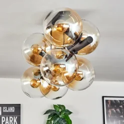 hofstein Gastor Plafonnier, Boule lumineuse Ambre, Clair, 8 lumières