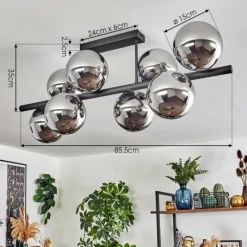 hofstein Gastor Plafonnier, Boule lumineuse Chrome, Fumé, 8 lumières