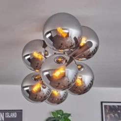 hofstein Gastor Plafonnier, Boule lumineuse Chrome, Fumé, 8 lumières
