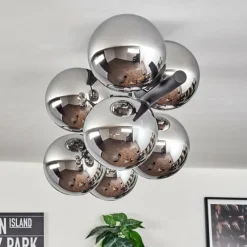 hofstein Gastor Plafonnier, Boule lumineuse Chrome, Fumé, 8 lumières