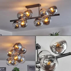 hofstein Gastor Plafonnier, Boule lumineuse Chrome, Clair, Fumé, 8 lumières