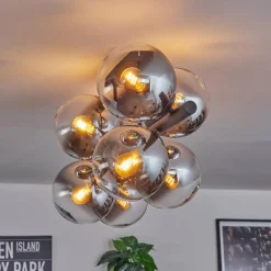 hofstein Gastor Plafonnier, Boule lumineuse Chrome, Clair, Fumé, 8 lumières