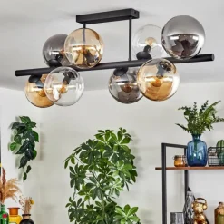 hofstein Gastor Plafonnier, Boule lumineuse Ambre, Clair, Fumé, 8 lumières