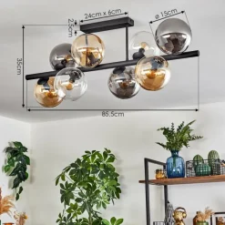 hofstein Gastor Plafonnier, Boule lumineuse Ambre, Clair, Fumé, 8 lumières