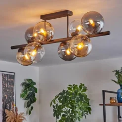 hofstein Gastor Plafonnier, Boule lumineuse Ambre, Clair, Fumé, 8 lumières