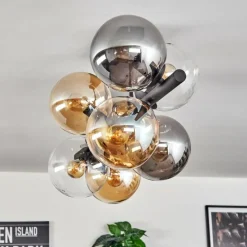 hofstein Gastor Plafonnier, Boule lumineuse Ambre, Clair, Fumé, 8 lumières
