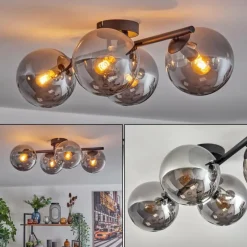 hofstein Gastor Plafonnier, Boule lumineuse Chrome, Fumé, 4 lumières