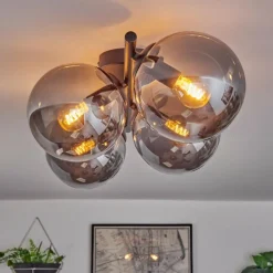 hofstein Gastor Plafonnier, Boule lumineuse Chrome, Fumé, 4 lumières