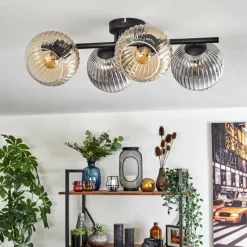 hofstein Gastor Plafonnier, Boule lumineuse Ambre, Clair, Fumé, 4 lumières