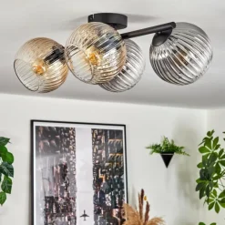 hofstein Gastor Plafonnier, Boule lumineuse Ambre, Clair, Fumé, 4 lumières