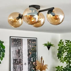 hofstein Gastor Plafonnier, Boule lumineuse Ambre, 4 lumières