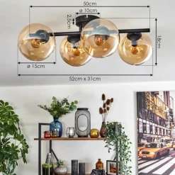 hofstein Gastor Plafonnier, Boule lumineuse Ambre, 4 lumières