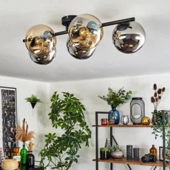 hofstein Gastor Plafonnier, Boule lumineuse Ambre, Chrome, Fumé, 5 lumières