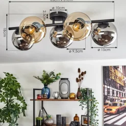 hofstein Gastor Plafonnier, Boule lumineuse Ambre, Chrome, Fumé, 5 lumières