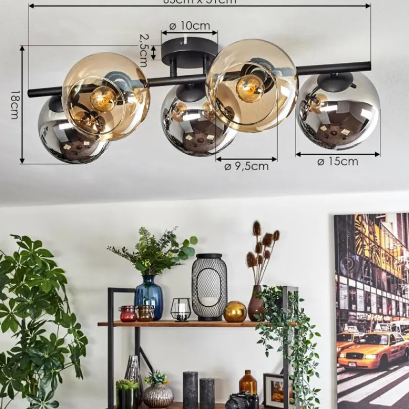 hofstein Gastor Plafonnier, Boule lumineuse Ambre, Chrome, Fumé, 5 lumières