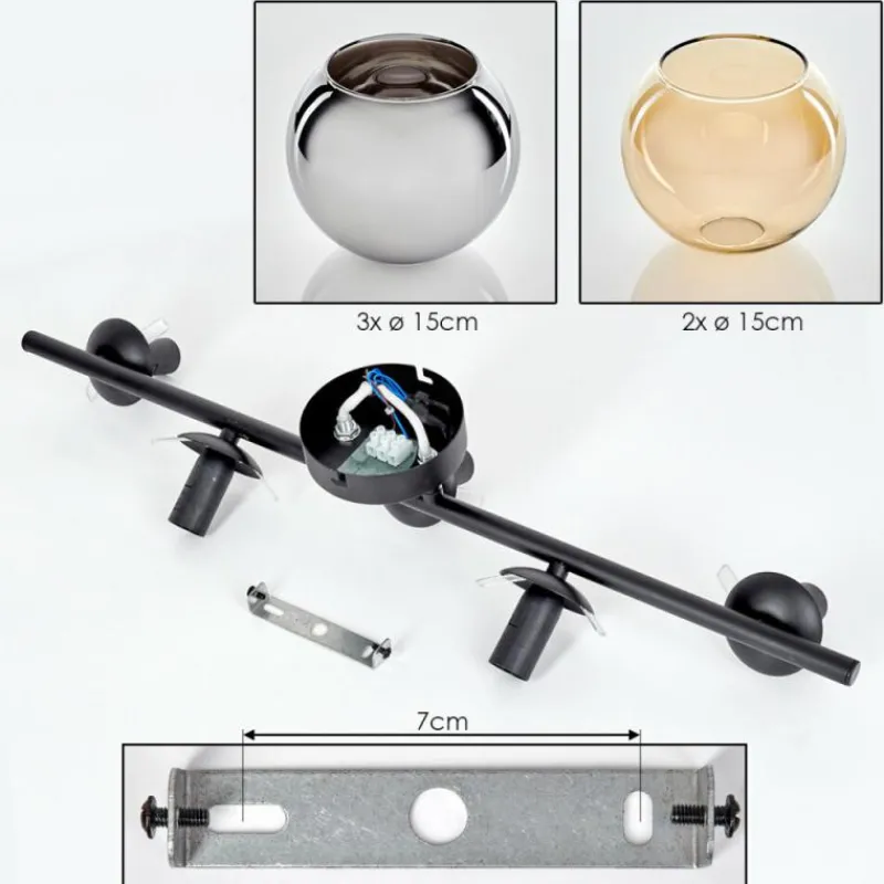 hofstein Gastor Plafonnier, Boule lumineuse Ambre, Chrome, Fumé, 5 lumières