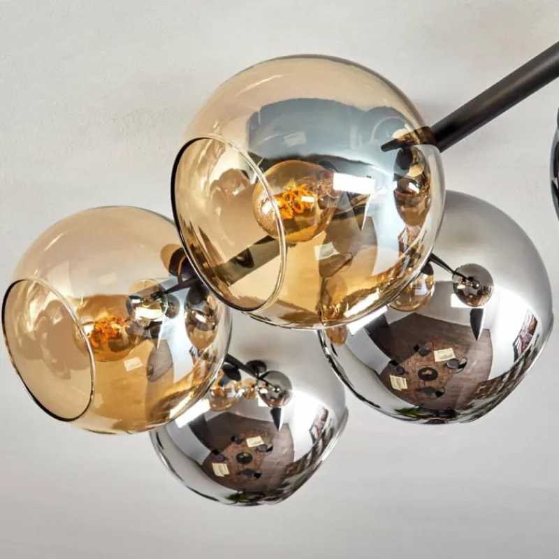 hofstein Gastor Plafonnier, Boule lumineuse Ambre, Chrome, Fumé, 5 lumières