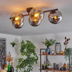 hofstein Gastor Plafonnier, Boule lumineuse Ambre, Chrome, Fumé, 5 lumières