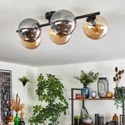 hofstein Gastor Plafonnier, Boule lumineuse Ambre, Fumé, 5 lumières