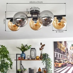 hofstein Gastor Plafonnier, Boule lumineuse Ambre, Fumé, 5 lumières