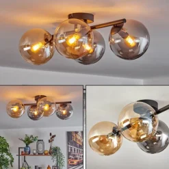 hofstein Gastor Plafonnier, Boule lumineuse Ambre, Fumé, 4 lumières