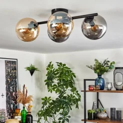 hofstein Gastor Plafonnier, Boule lumineuse Ambre, Fumé, 4 lumières