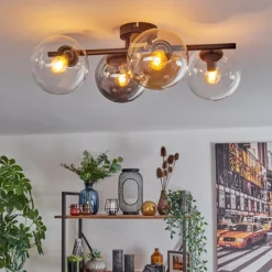 hofstein Gastor Plafonnier, Boule lumineuse Ambre, Clair, Fumé, 4 lumières