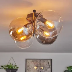 hofstein Gastor Plafonnier, Boule lumineuse Ambre, Clair, Fumé, 4 lumières