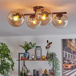 hofstein Gastor Plafonnier, Boule lumineuse Ambre, Clair, 4 lumières